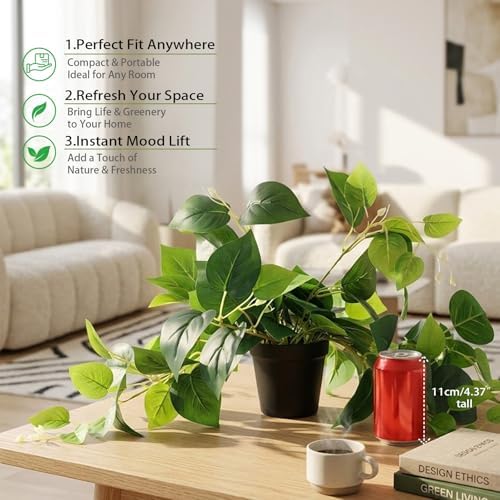 Tiita Artificial Pothos Plants in Pots, 2 Pack for Desk and Shelf Decor - Image 6