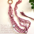 Handmade Macrame Disco Ball Plant Hanger, Retro Planter Holder for Home Décor, Boho Gift for Plant Moms, Cotton Plant Accessory that dazzles (Vanilla White) - Image 7
