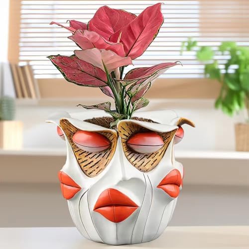 TOZLU Abstract Face Head Planter Picasso Colorful Art Resin Flower Pot - Image 3