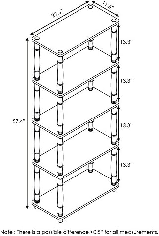 Furinno Turn-N-Tube 5-Tier Multipurpose Shelf / Display Rack / Storage Shelf / Bookshelf, Classic Tubes, Sonoma Oak/White - Image 3