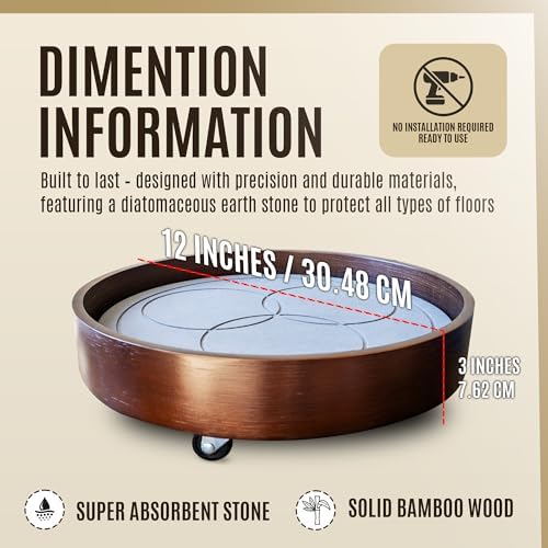 Plant Caddy with Wheels Indoor – Bamboo Rolling Plant Stand with Absorbent Stone, No Water Stains, 360° Wheels, Floor Protection Plant Tray for Heavy Pots - Image 4