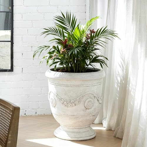 Urn Planter, 16.5 Inch Large White Garden Plant Pots - Image 6