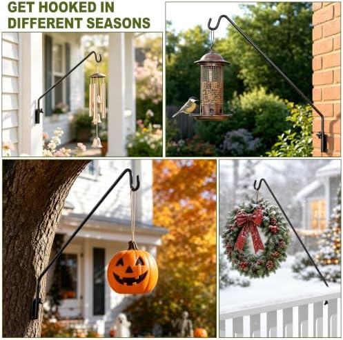 MIXXIDEA 2 Packs Heavy Duty Extended Reach Wall Mounted Deck Hook Wall Pole, Wall Bracket Direction and Length Adjustable Plant Bracket for Bird Feeders, Planters, Suet Baskets, Lanterns, Wind Chimes - Image 6