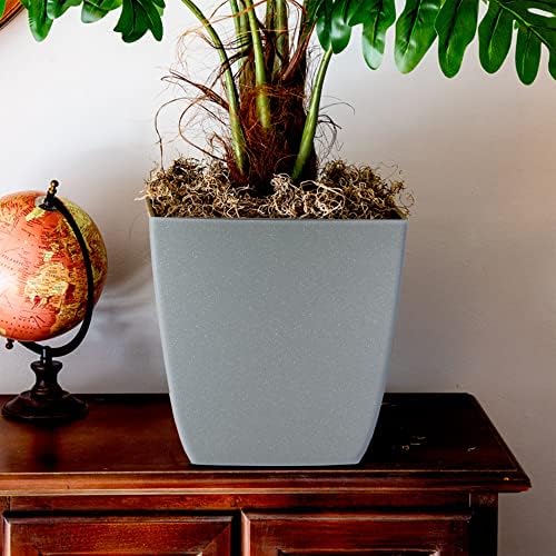 The HC Companies Santa Fe Square Self-Watering Pot - Lightweight Plastic Planter for Herbs & More - Durable Plant Pots for Indoor Plants & Outdoor Plants (12" Pebble Gray, Pack 1) - Image 2
