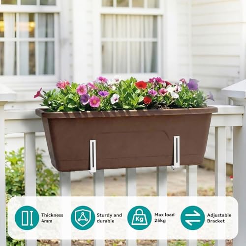 Adjustable Planter Box Brackets,Enhanced Bottom Support,Universal Outdoor Hanging Brackets,Flower Box Brackets for Fence Railings, Windowsill, Patio, Garden,Balcony. (6, White) - Image 4