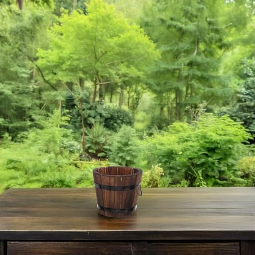 STAHAD 3pcs Small Wooden Barrel Planter Pots for Succulents and Vegetables, Carbonized Wood Flower Boxes for Indoor Outdoor Garden Balcony, Rustic Whiskey Barrel Style Wooden Plant - Image 5