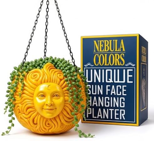 Nebula Colors Fun & Unique Sun Face Hanging Planter Quirky Celestial Decor for Plant Lovers – Indoor Outdoor Flower Basket for Succulents & Small Plants – Decorative Garden Yard Art by NebulaColors