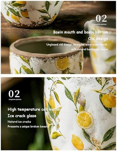 Plant Pots Spring Lemons Pattern Planter Succulent Pots 4" D - 7.3" D Large Planter Pots with Drainage Hole, Decorative Garden Pots Round Ceramic Pots Outdoor Plant Pots Spring Decor - Image 5