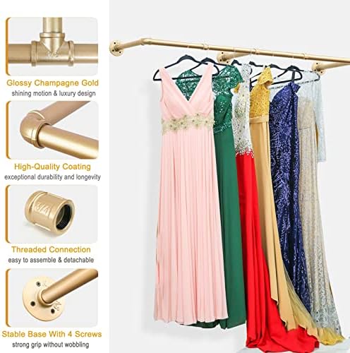 Wall Industrial Pipe Clothes Racks, DIY Floating Hanger Rustic Home Pipe Decor, Mounted Closet Storage Organizer Holder Systems, Heavy Duty Garment Rod Pole For Cloakrooms Bathroom Black Iron - Image 5
