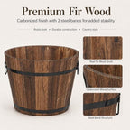BNSPLY 3 Pcs Whiskey Barrel Planters, Wooden Planter Barrel Set with Handle & Drainage Holes, Rustic Outdoor Flower Pots for Plants, Herbs, Veggies, Indoor Outdoor Use, Brown - Image 4