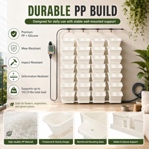 Vertical Wall Planter, 56-Hole Automatic Drip Irrigation Flower Pots, White - Image 6