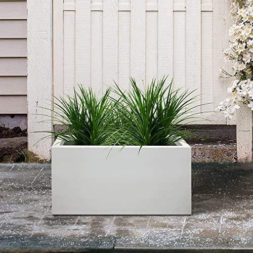 Kante 23.6" L 11.8" H 10.2" W White Concrete Rectangular Planter for Home - Image 4