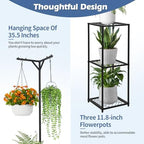 3 Tiered Hanging Plant Stand Indoor outdoor, Corner Plant Flower Stand for Multiple Plants, 67" Tall Plant Rack for 5 Potted Flowers,Plant Shelf for Living Room, Balcony, Patio, Garden, Square Black Metal - Image 2