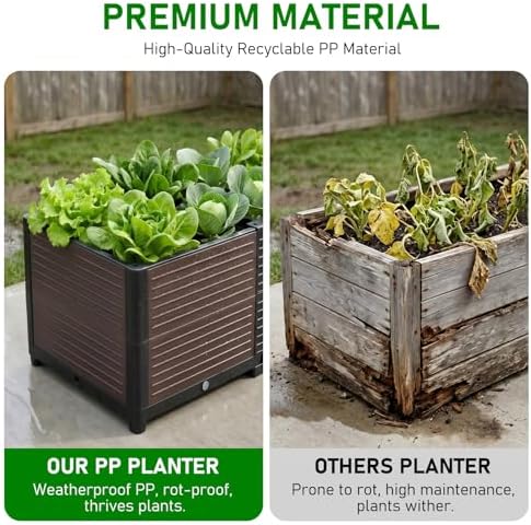 Extra Deep Raised Garden Bed with Legs 48.42 x 16.06 x 19.21 in, 3-Unit Modular Elevated Planter Box with Drainage Plugs, Tool-Free Assembly for Patio Balcony, Black-Brown (Black-brown no leg) - Image 2