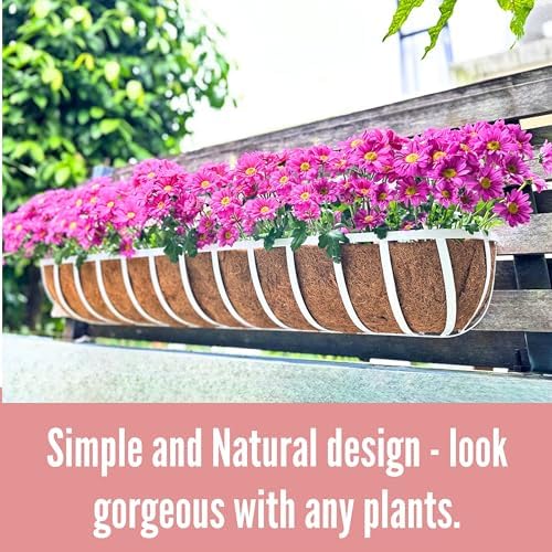 LaLaGreen Outdoor Planter Boxes (36 Inch, 2 Pack) White Metal Deck Railings Flower Box with Coco Liner, Rectangular Wall Planters for Window Plants Horse Troughs Fence Balcony Modern Herb Patio Porch - Image 4