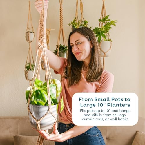 Nook Theory 6-Pack Macrame Plant Hangers with 12 Hooks - Hanging Planters for Indoor Plants, Boho Macrame Hangers Indoor Outdoor, Decorative Plant Hanger Indoor (Black) - Image 5