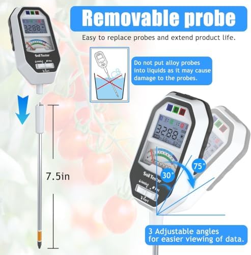 Soil Moisture Meter, 7-in-1 Soil PH Tester/Soil Moisture/Fertility with Removable Probe, Digital Air Temp/Humidity/Sunlight Intensity/BGR Spectral for Plants Gardening, Lawn and Indoor Outdoor Plants - Image 2