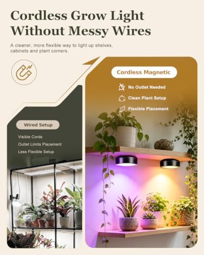 Rechargeable Grow Lights for Indoor Plants, Cordless Magnetic Plants Light (Black, 2) - Image 2