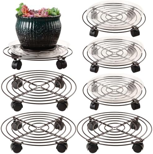 6 Packs Large Metal Plant Caddy with Wheels 13" and 11.8" Heavy-duty Wrought Iron Rolling Plant Stands with Casters Plant Dolly Plant Roller Base Indoor and Outdoor Plant Pot Movers Planter Rollers by Planterhoma