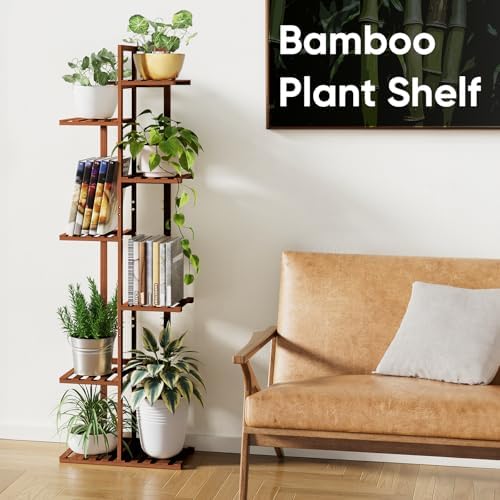 ROSSNY 55 Inch Tall Bamboo Plant Stand for Indoor, 7 Tier 8 Potted, Brown - Image 6