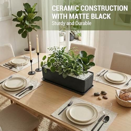 MyGift 14 Inch Matte Black Ceramic Rectangular Succulent Planter - Image 2