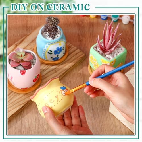 Maxdot 12 Sets 3 Inch DIY Ceramic Succulent Planters Pots to Paint Unpainted Ceramic Paintable Flowerpots Paint Your Own Flower Pot Pottery Painting Craft Kit for Gardening Draw Gifts - Image 5