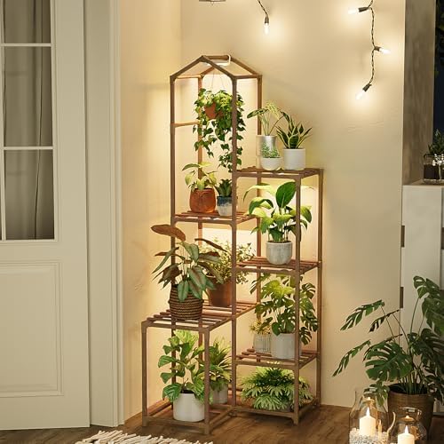 Bamworld Tall Corner Plant Stands with Grow Lights Indoor Outdoor Plant Shelves for Multiple Plants Display Haning Planter Living Room Pation Garden Decor - Image 6