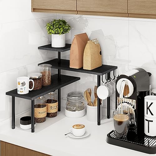 Homode Bathroom Counter Organizer Corner Shelf, Kitchen Countertop Organizer, 3 Tier Wood Counter Shelf Stand for Over The Sink, Coffee Station, Desktop, Black - Image 6