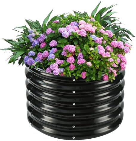 YSEJOMP 17" Tall 24" Diameter Round Raised Garden Bed Kits Outdoor Black by YSEJOMP