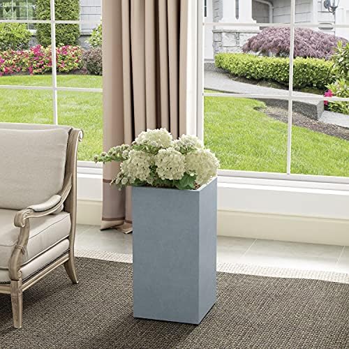 Kante 23.6" H Concrete Rectangle Tall Planter, Large Outdoor/Indoor Planter Pots Lightweight with Drainage for Patio Deck Livingroom (Light Gray) - Image 3
