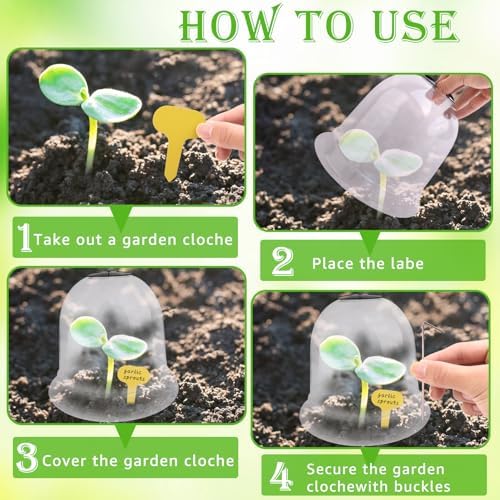 28 Pack Large 7.7 x 6.7" Garden Cloche Plant Domes with Pegs and Labels - Image 6