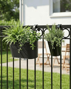 vensovo 10 Pcs Metal Railing Planters Set, 10.8" Oval & 3.9" Round Hanging Flower Pots with Detachable Hooks, Black Fence Planter Baskets for Outdoor Plants, Herbs & Succulents, Garden Decor - Image 6
