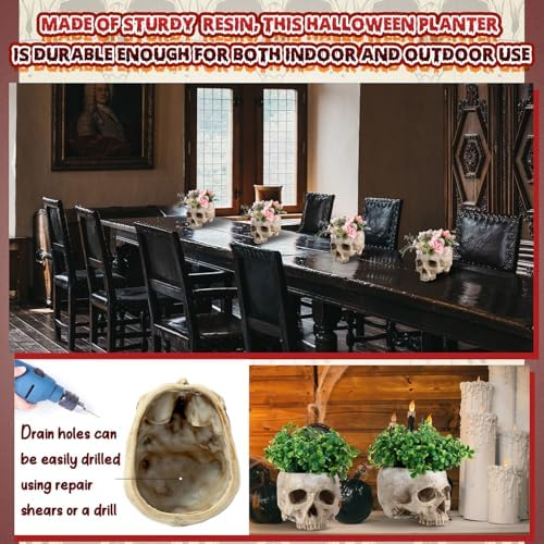 2 Pack Halloween Skull Planter, Beige, Vintage - Image 5