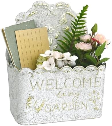 Decorative Hanging Wall Basket Shabby Chic Wall Planter for Indoor Planters Decor White Wall Planter Holder Metal Hanging Planter Wall Mounted Planter for Farmhouse Garden Wall Decor by Unknown