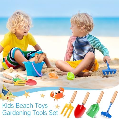 48 Pcs 8" Kids Gardening Tools, Metal Beach Sandbox Digging Toys with Wooden Handle, Including Shovel, Rake, Fork and Trowel, Garden Sand Snow Tools for Children Gift Outdoor Gardening - Image 3