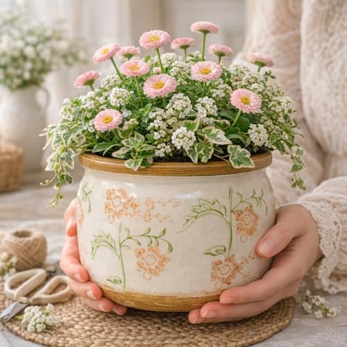 Vintage Ceramic Flower Pot, 6.5 & 9in, with Drainage & Filter - Image 7