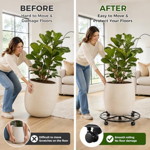 3 Packs 20” Plant Caddy with Wheels Metal Plant Stand on Wheels for Indoor and Outdoor Plants Rolling Plant Stand with Casters Heavy Duty Plant Dolly Roller Caddy, Black - Image 5