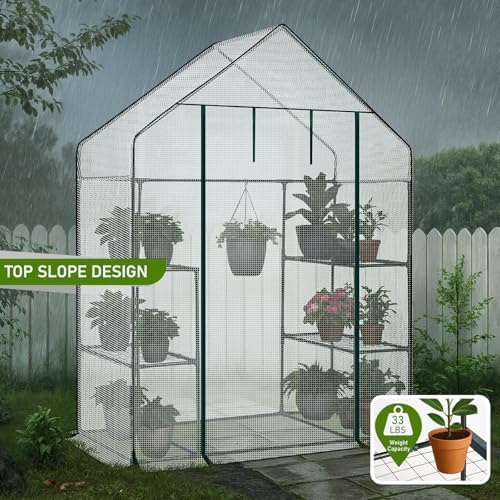 Outvita Walk-in Greenhouse, 3 Tiers 4 Shelves, Durable PE, 56"x29"x77" - Image 6