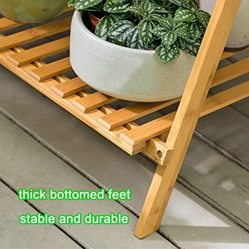 LIGUOYI 3-Tier Ladder Plant Stand Hanging Garden Display Shelf, Bamboo Plant Pot Holder H 56'' Folding Potted Plants Display Ladder Shelf Sturdy Durable for Home Storing Plants Flowers - Image 2