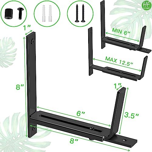 HFHOME 4 PCS Adjustable Planter Box Brackets (6 to 12.5 in), Universal Window Box Brackets, Heavy Duty Metal Flower Box Wall Mounting Hooks for Balcony, Fences, Patio, and Garden - Black - Image 2