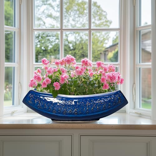 Bonsai Pots - 18 Inch Large Ceramic Succulent Pots for Indoor Outdoor, Bonsai Planter with Drainage Hole, Ceramic Flower Pot, Decorative Plant Pot, Gifts for Plant Lovers, Office Decor, Blue - Image 6