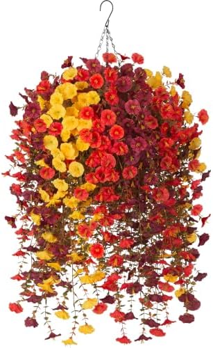 Fake Fall Artificial Outdoor Flowers Plant with Hanging Basket UV Resistant by INXUGAOArtificialFlowers