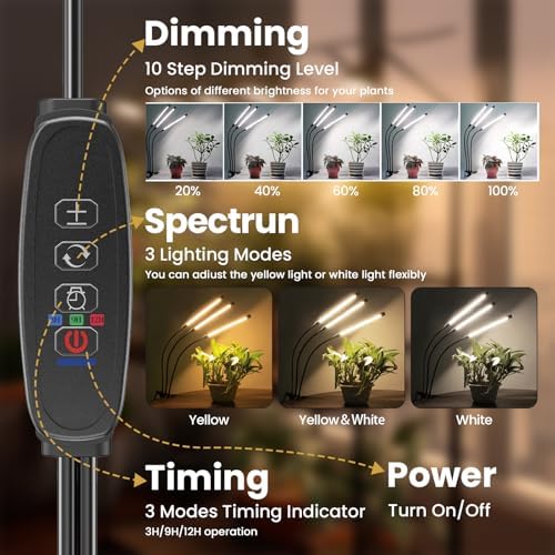 Plant Light Grow Light for Indoor Plants 2 Pack, Full Spectrum Indoor Grow Lamp, 10-Level Dimmable and Auto ON & Off Timer - Image 4