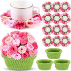 HunnmingRe 15 Pcs 3D Cute Crochet Flower Coasters Set, Spring Summer Floral Table Coasters with Plant Pot Holder, Soft Decorative Cup Mat, Housewarming Gift(Pink,Lily of the Valley​) by HunnmingRe