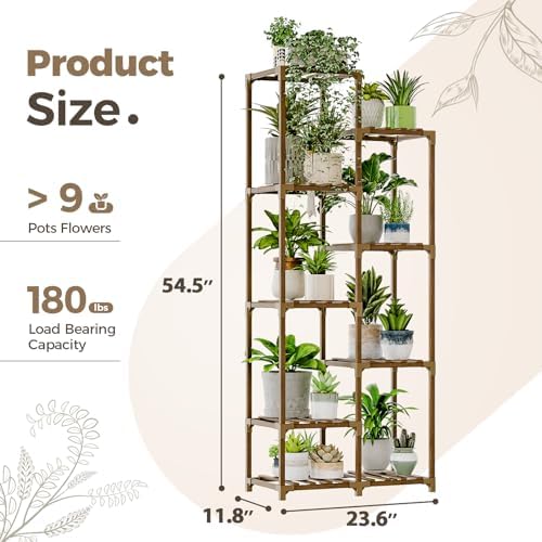 Bamworld Plant Stand Indoor Outdoor 9 Tier Tall Large Wood Plant Shelf - Image 5