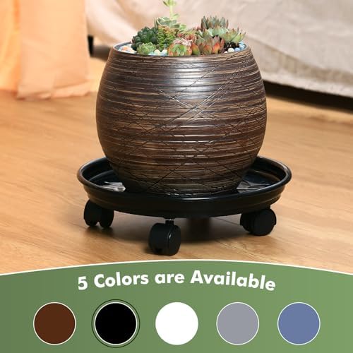 Planterhoma 6 Packs Plastic Plant Caddy with Casters 12” Plant Dolly Heavy Duty Rolling Plant Stand with Wheels for Indoor and Outdoor Large Heavy Plant Pot Rollers, Black and Brown - Image 4