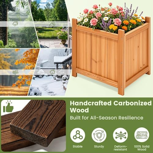2-Pack 16" Square Fir Wood Planter Boxes with Drainage Holes - Image 7