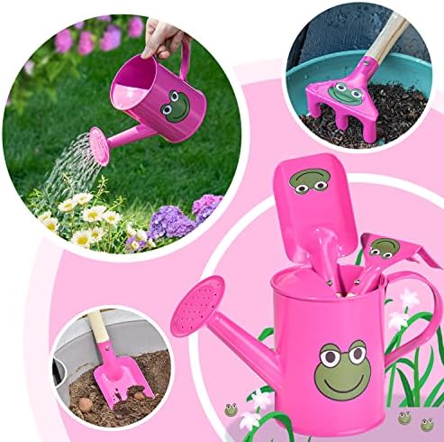 Sungmor Small Watering Can Set Cute Little Gardener Kit | Package Includes 3PC Rose Red Frog Watering Can & Trowel & Rake Gardening Hand Tools | Perfect for Garden,Yard or Beach - Image 4