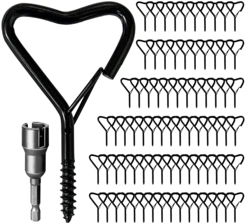 80 Pack Heart Shaped Ceiling Hooks with Safety Buckle Black by Ticway