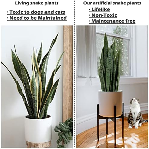 Worth Garden 3ft Artificial Snake Plant Fake Sansevieria Indoor Outdoor, 28 Thick Leaves Lifelike Faux Silk Plant, Home Decor Mother in Law Tongue Plant 35in, with Black pot & Dry Moss Included, Green - Image 6